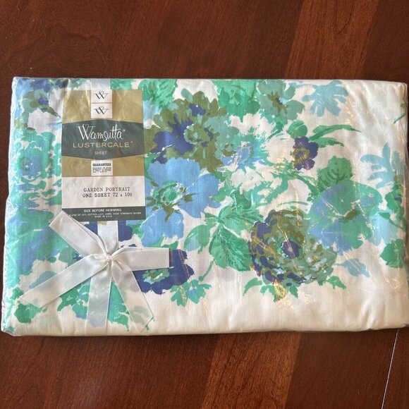 Vtg Wamsutta‎ Lustercale White Garden Portrait 72”x108” Flat Bedsheet Package - Picture 1 of 4